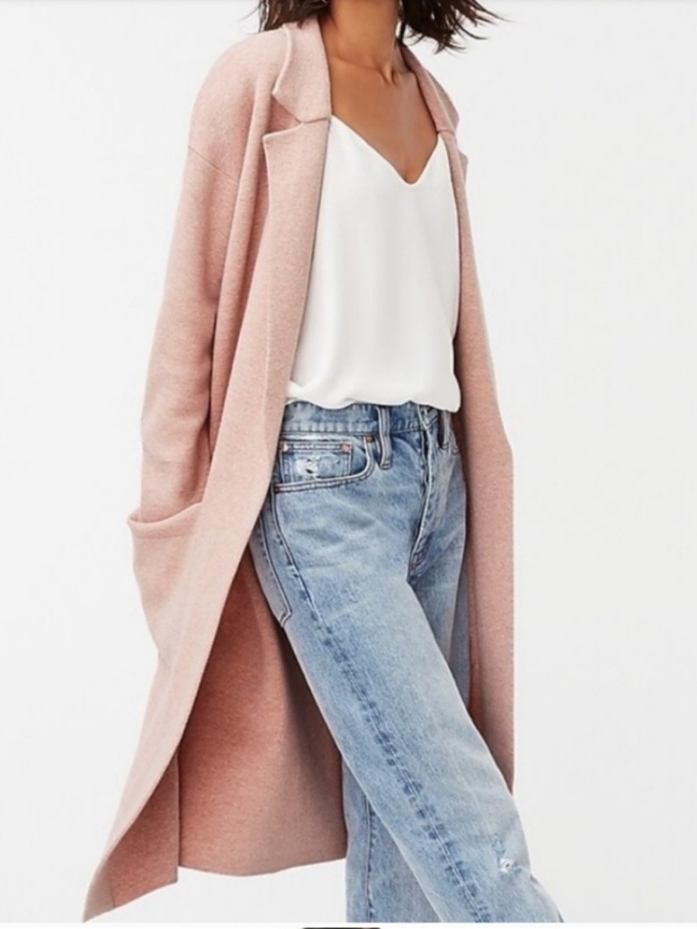 J Crew Ella Long Open-Front Women's Sweater Coatigan in Blush Pink L
